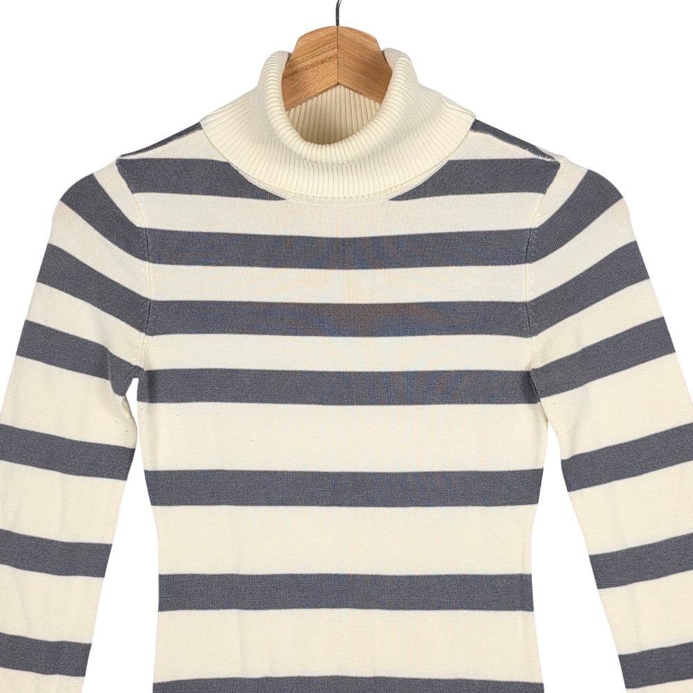 Guess Womens Striped Turtleneck Sweater Cream Gray Size S/P Long Sleeve Knit Top - Picture 3 of 16